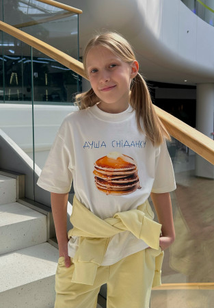 Children's white oversize "ДУША СНІДАНКУ" T-shirt